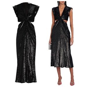 A.L.C. Alexis Black Sequin side cut out dress sz 0 open back midi